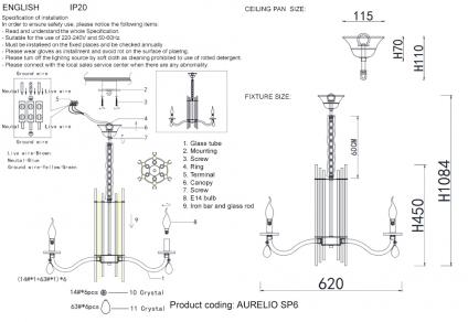 Люстра Crystal Lux AURELIO SP6 GOLD+CHROME/TRANSPARENT