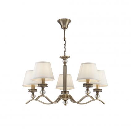 Элегантные светильники в классическом стиле. Металлическая арматура светильников Alessandra цвета бронзы сочетается с белым цветом абажуров из ткани. Абажуры окантованы лентой в тон. Дизайн арматуры дополнен декоративным элементом из стекла.