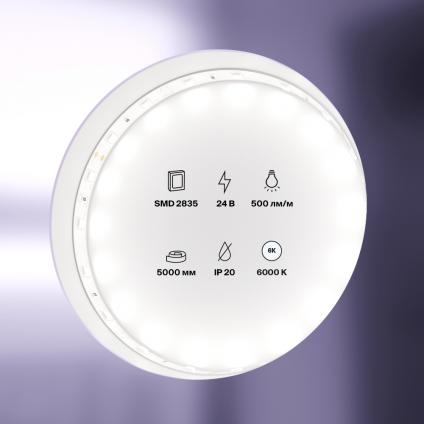 Светодиодная лента 24В 2835 4,8Вт/м 6000K 5м IP20