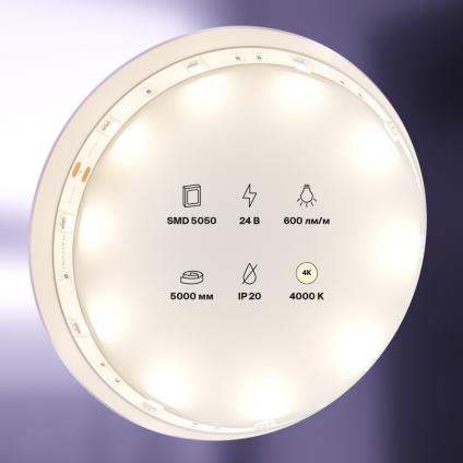 Светодиодная лента 24В 5050 7,2Вт/м 4000K 5м IP20