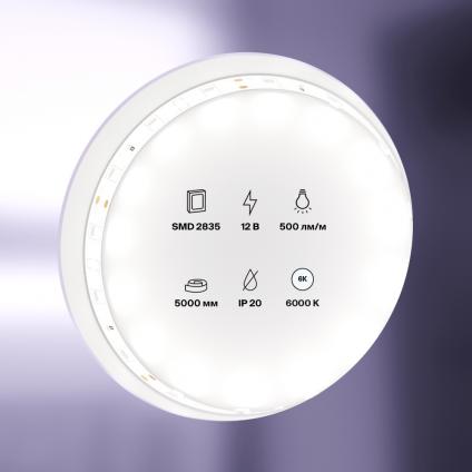 Светодиодная лента 12В 2835 4,8Вт/м 6000K 5м IP20