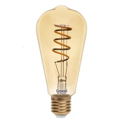 Филаментная светодиодная лампа General GLDEN-ST64SS-7-230-E27-2700 1/5/20 Золотая