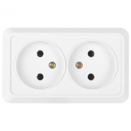 Розетка двойная 2П открытой установки IP20 10А 250В (керамика) белая Альфа General