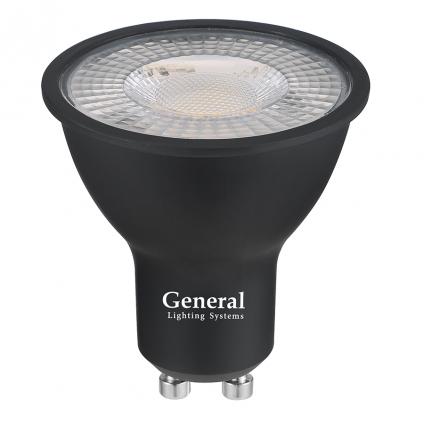 Лампа Светодиодная General GLDEN-MR16-DIF-15-230-GU10-6500 Диффузор 30 градусов Черный корпус 1/10/100