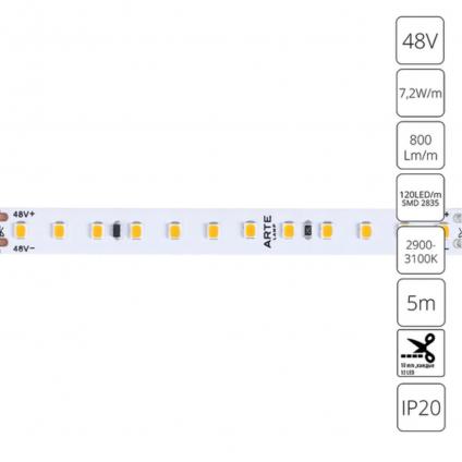 A4812010-01-3K Светодиодная лента 48В 7.2Вт/м 800Лм/м 3000К 90+ 10мм SMD2835 120шт/м 5м IP20