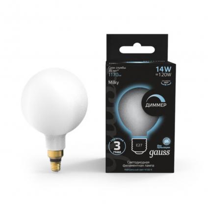 153202214-D Лампа Gauss Filament G200 14W 1170lm 4100К Е27 milky диммируемая LED 1/4