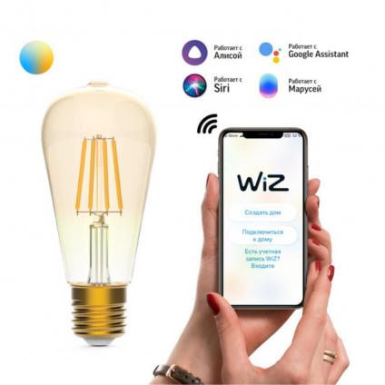 1310112 Лампа светодиодная филаментная Gauss Smart Home DIM+CCT E27 ST64 Golden 6,5 Вт 2000-5500 К 1/10/40