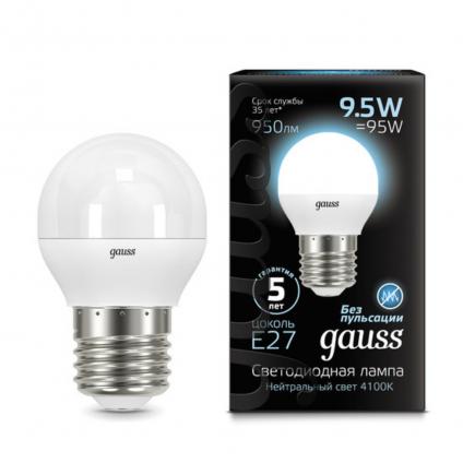 105102210 Лампа Gauss LED Шар E27 9.5W 950lm 4100K 1/10/50