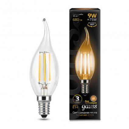 104801109 Лампа Gauss LED Filament Свеча на ветру E14 9W 680lm 2700K 1/10/50