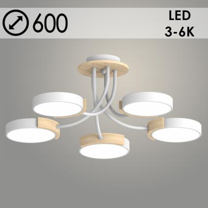 Люстра XI3202/5 WT+WOOD белый/дерево 90W LED 3000-6000K d600 h210, HN22 У1