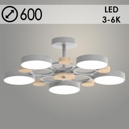 Люстра XI3213/5 GRAY+WOOD белый/дерево 90W LED 3000-6000K d600 h180, HN22 У1