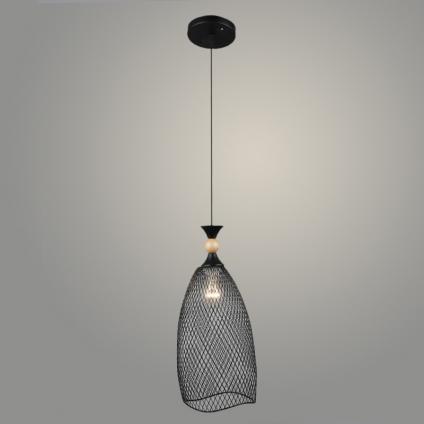 Подвес N5364/1HQ BK+WOOD черный 1х40W E27 d180 h800, QH23