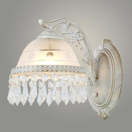 Бра 20218/1W WH+GD белый/золото 1x40W E27 h200 crst, GNV23