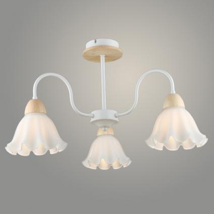 Люстра N5975/3 WT+WOOD белый/дерево 3x40W E27 d600 h340, QH23