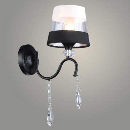 Бра NH5750/1W BK черный/хрусталь 1х60W E27 h380, QH23