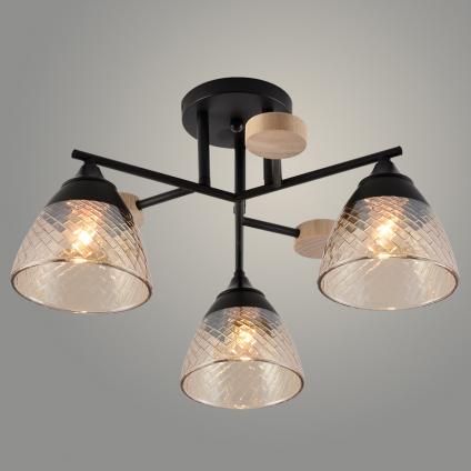 Люстра XA1527/3 BK+WOOD черный/дерево 3х60W E27 d480 h250, HN23