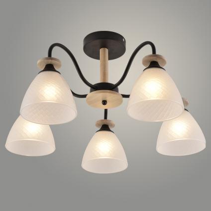 Люстра XA1503/5 BK+WOOD черный/дерево 5х60W E27 d565 h300, HN23