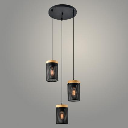 Подвес 23661/3HQ BK+WOOD черный/дерево 3х40W E27 h1000, WAN23