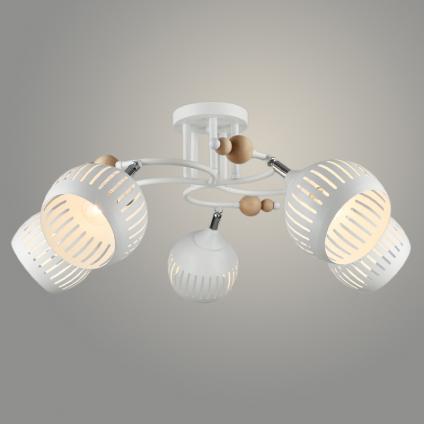 Люстра N5675/5 WT+WOOD белый/дерево 5x40W E27 d640 h240, QH23