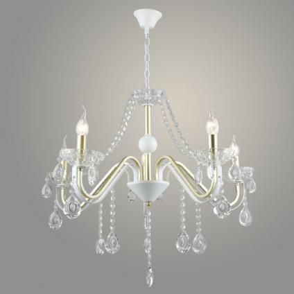 Люстра A4280/5 GD+WT золото/белый/хрусталь 5х60W E14 d720 h890, QH23 У1