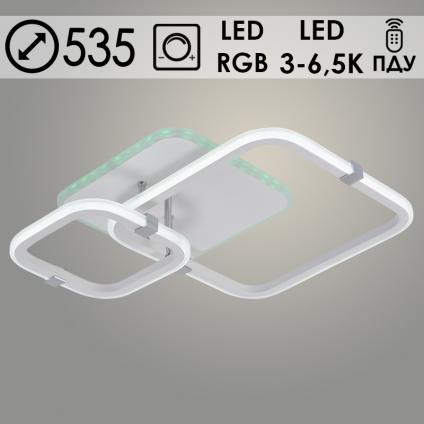 Люстра DK06321E/2 PR WT+CR белый/хром 60W+8W LED RGB 3000-6500K d535 ПДУ(ИК) диммер, HN23