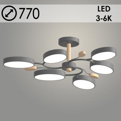 Люстра XI3298/6 GRAY+WOOD серый/дерево 108W LED 3000-6000K d770 h190, HN23