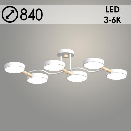 Люстра XI3272/6 WT+WOOD белый/дерево 108W LED 3000-6000K d840 h170, HN23
