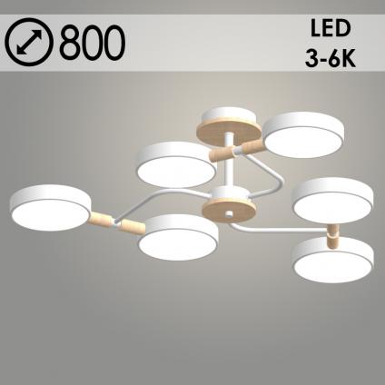 Люстра XI3271/6 WT+WOOD белый/дерево 108W LED 3000-6000K d800 h190, HN23