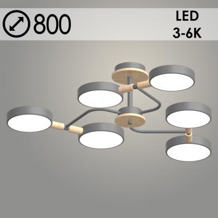 Люстра XI3271/6 GREY+WOOD серый/дерево 108W LED 3000-6000K d800 h190, HN23