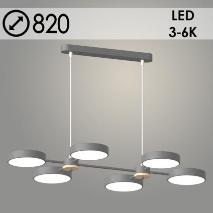 Люстра XI3284/6 GRAY+WOOD серый/дерево 108W LED 3000-6000K d820 h600, HN23