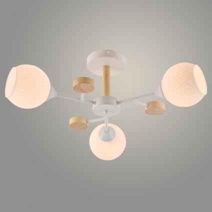 Люстра XA1580/3 WH+WOOD белый/дерево 3х60W E27 d610 h220, HN23