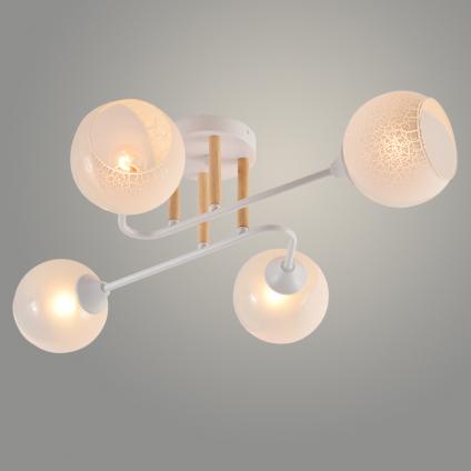 Люстра XA1569/4 WH+WOOD белый/дерево 4х60W E27 d670 h200, HN23