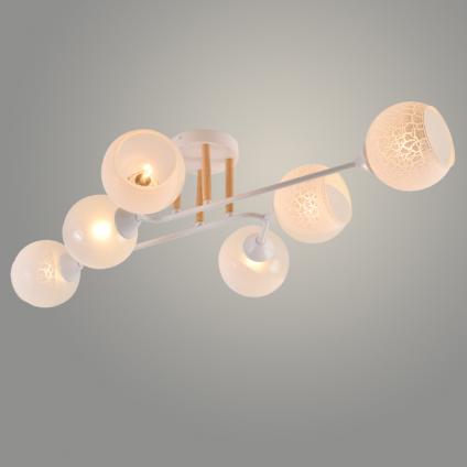 Люстра XA1569/6 WH+WOOD белый/дерево 6х60W E27 d860 h200, HN23