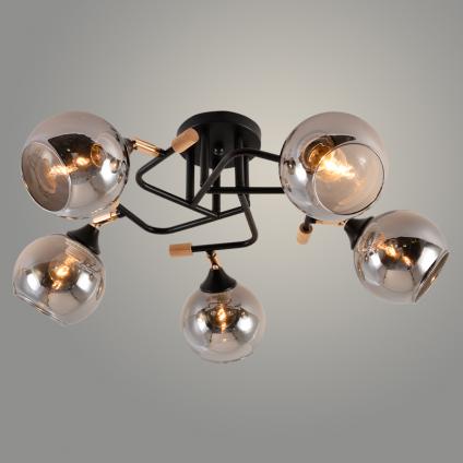 Люстра XA1599B/5 BK+FGD+WOOD черный/золото 5х60W E27 d630 h250, HN23