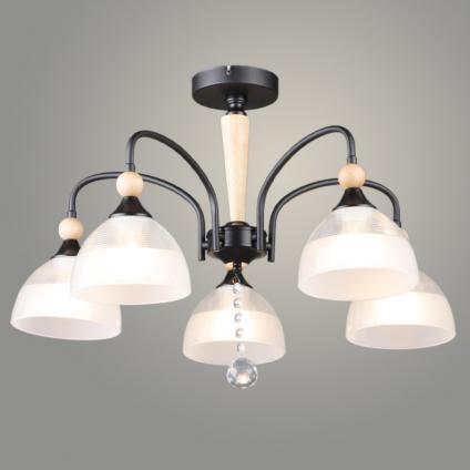 Люстра N6393/5 BK+WOOD черный 5x60W E27 d630 h435, QH24