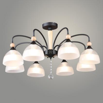 Люстра N6393/8 BK+WOOD черный 8x60W E27 d770 h440, QH24