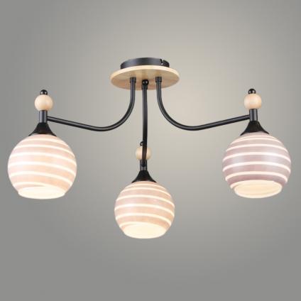 Люстра N6395/3 BK+WOOD черный 3x60W E27 d590 h310, QH24