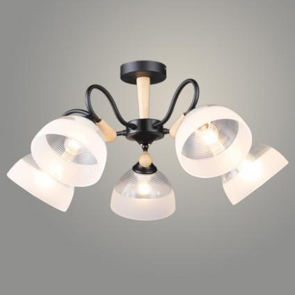 Люстра N6390/5 BK+WOOD черный 5x60W E27 d645 h295, QH24