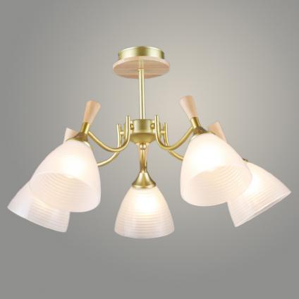 Люстра N6345/5 GD+WOOD золото 5x60W E27 d640 h360, QH24