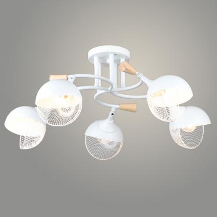 Люстра N6406/5 WT+WOOD белый 5x60W E27 d610 h250, QH24