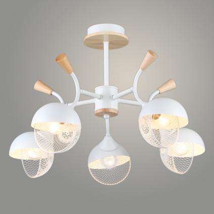 Люстра N6425/5 WT+WOOD белый 5x60W E27 d570 h360, QH24