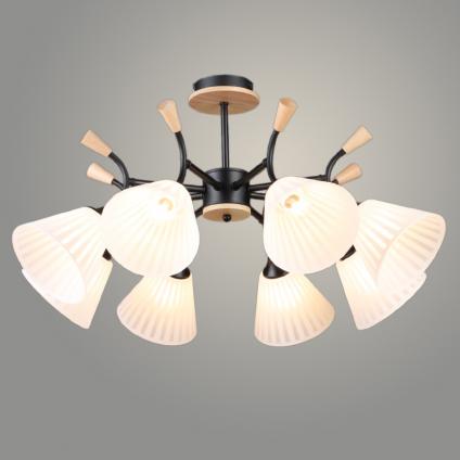 Люстра N6426/8 BK+WOOD черный 8x60W E27 d755 h400, QH24