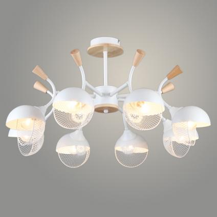 Люстра N6425/8 WT+WOOD белый 8x60W E27 d685 h360, QH24