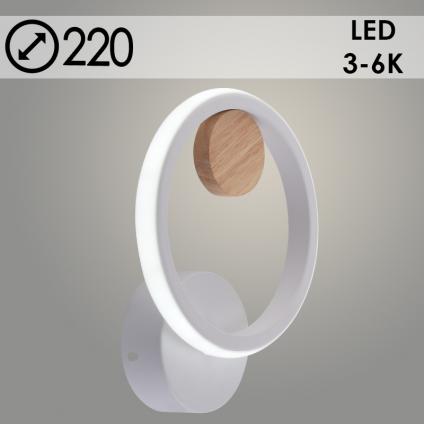 Бра DK6342A/1 WT+WOOD белый/дерево 18W LED 3000K-6000K d220, HN24