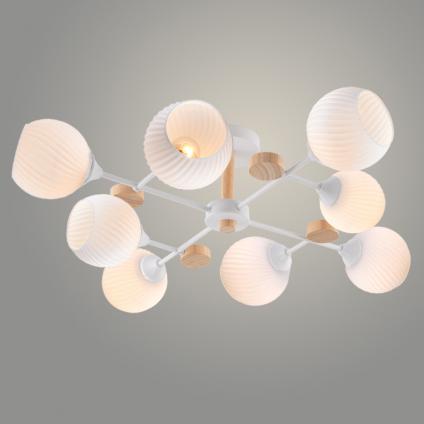 Люстра XA1556/8 WH+WOOD белый/дерево 8х60W E27 d780 h220, HN24