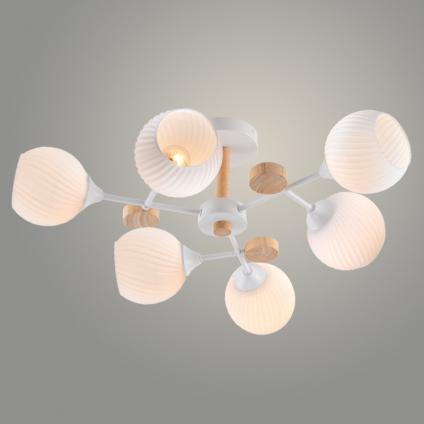 Люстра XA1556/6 WH+WOOD белый/дерево 6х60W E27 d670 h220, HN24