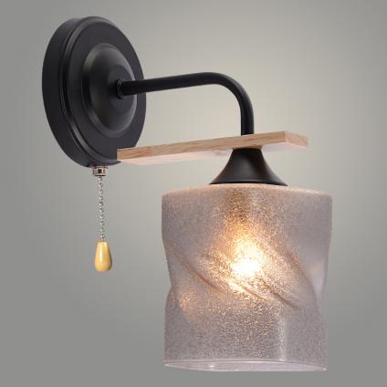 Бра XA1567B/1W BK+WOOD черный/дерево 1х60W E27 h260, HN24