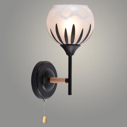 Бра XA1569B/1W BK+WOOD черный/дерево 1х60W E27 h260, HN24