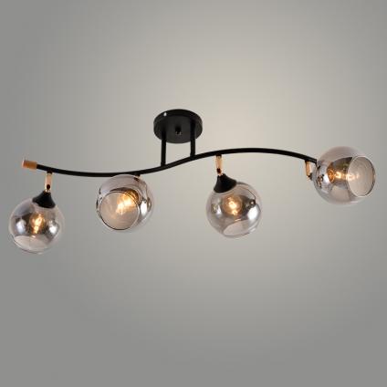 Люстра XA1588B/4 BK+FGD+WOOD черный/золото/дерево 4х60W E27 d830 h280, HN24