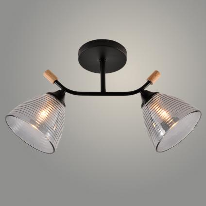 Люстра XA1592B/2 BK+WOOD черный/дерево 2х60W E27 d460 h260, HN24